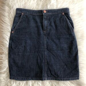 Marc By Marc Jacobs Dark Stretch Denim Gold Stitching Detail Pencil Skirt
